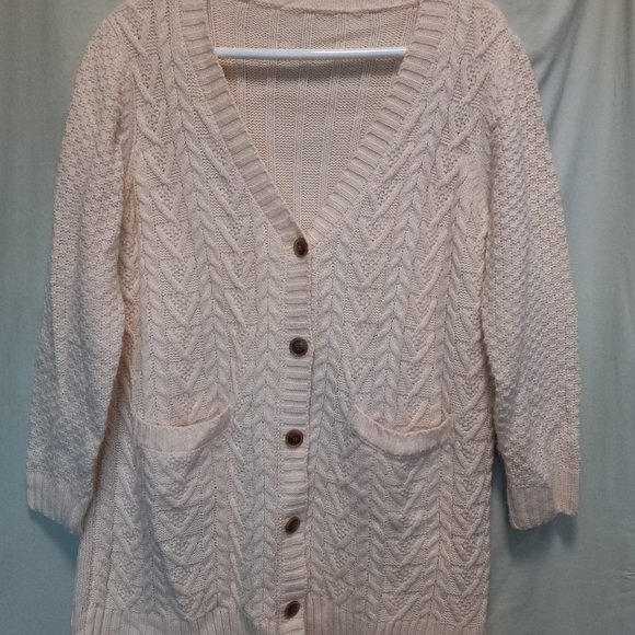 Soft & Cozy Chunky Knit V-Neck Button-Down Cardigan Sweater M-L (T-343) - Picture 2 of 11